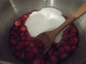 Making jam with strawberries from Urmston Market.